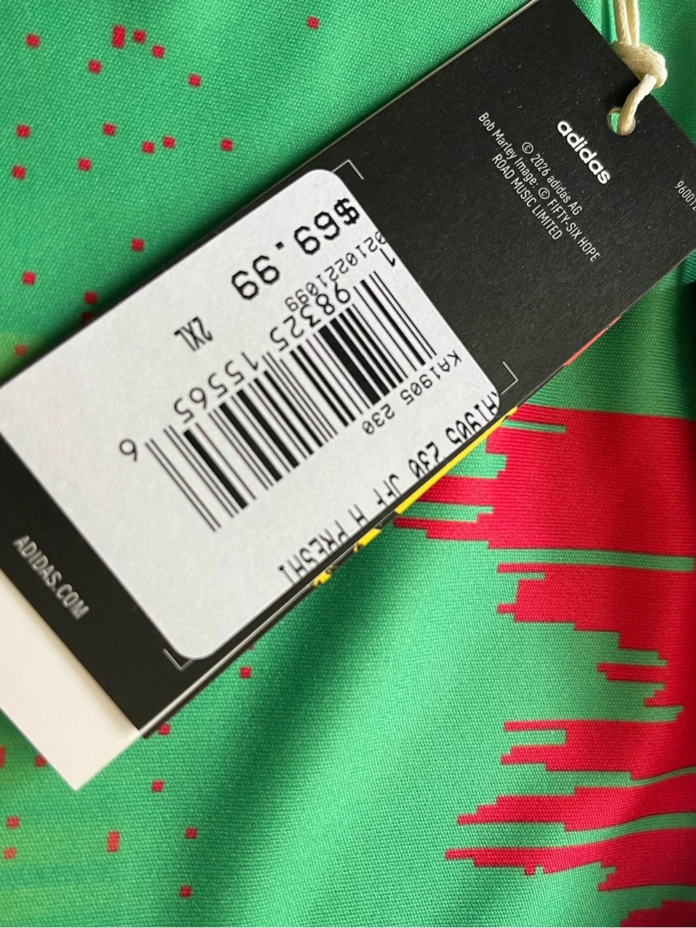 Adidas Jamaica Football X Bob Marley 2026 DNA Men’s Pre Match Jersey Sz 2XLNew